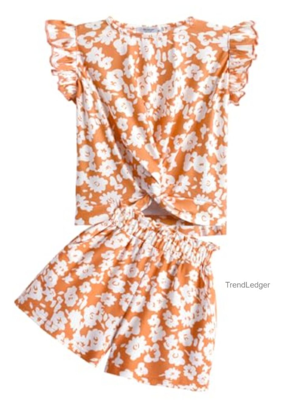 Girls Twist Front Top Shorts Set Soft High Stretch Casual Summer